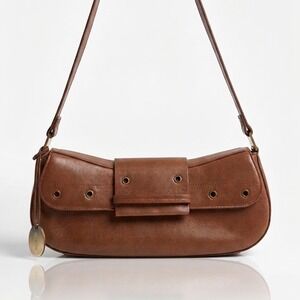 Rare! Giorgio Beverly Hills Leather Baguette Shoulder Bag Grommet Cognac Brass